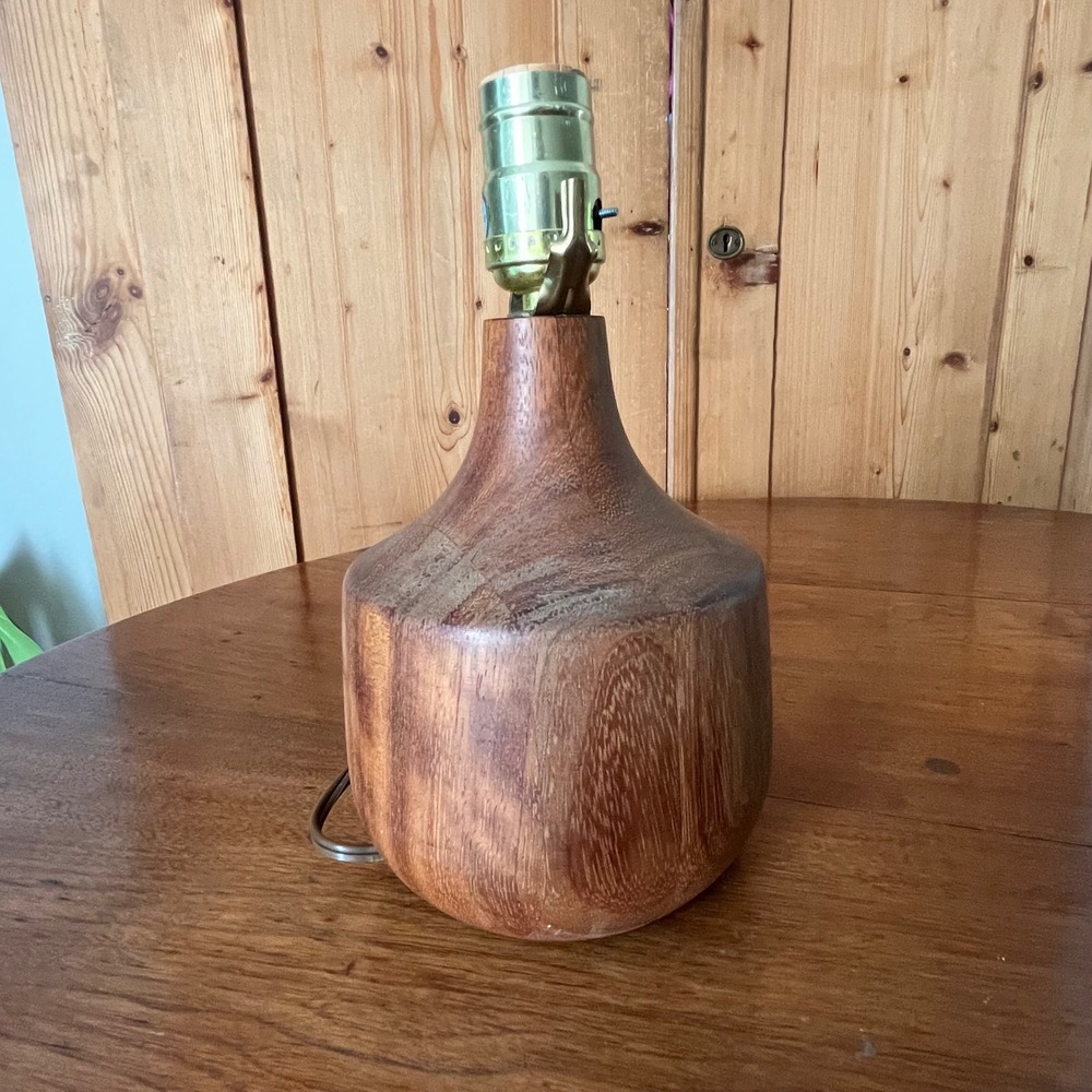 Vintage Mid Century Modern Turned Wood Table Lamp 9.5" Small Teak Walnut Accent